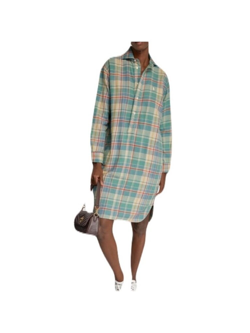 Polo Ralph Lauren Check Print Midi Shirt Dress in Pastel Multi Size 4